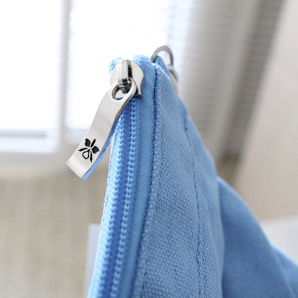 Halekulani Blue Canvas Wristlet zipper detail